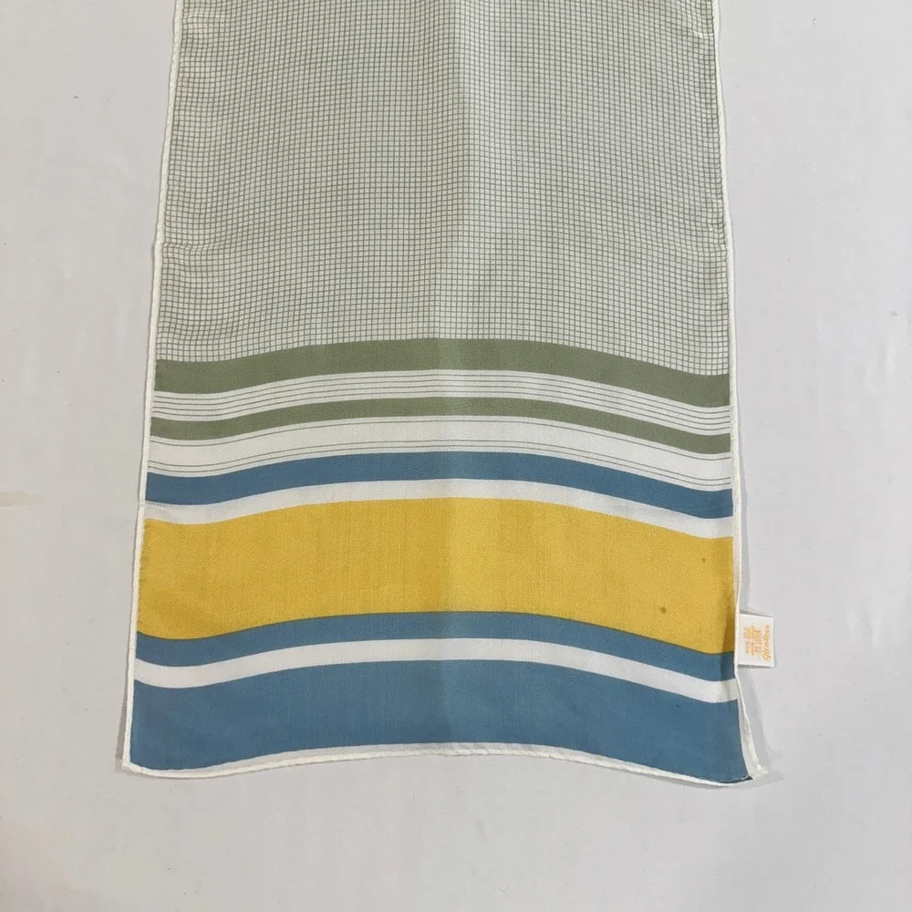 Glentex Vintage Silk Scarf Oblong Striped Grid Multi-Color Made in Japan 44x12